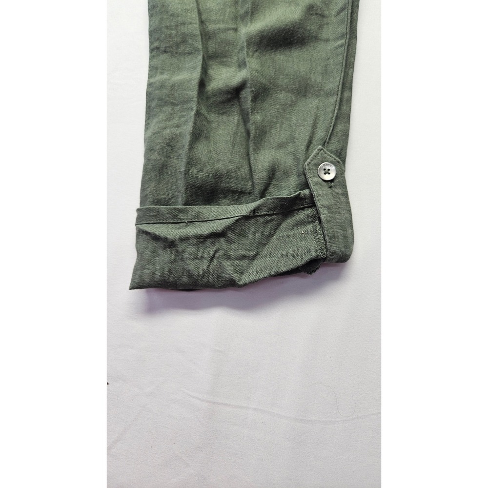 Roxy Womens Olive Green Linen Blend Roll Tab Cuff Elastic Waist Pants XS - Picture 2 of 5